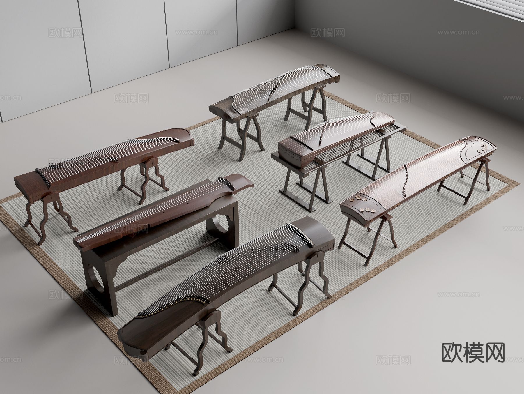 新中式古筝3d模型下载