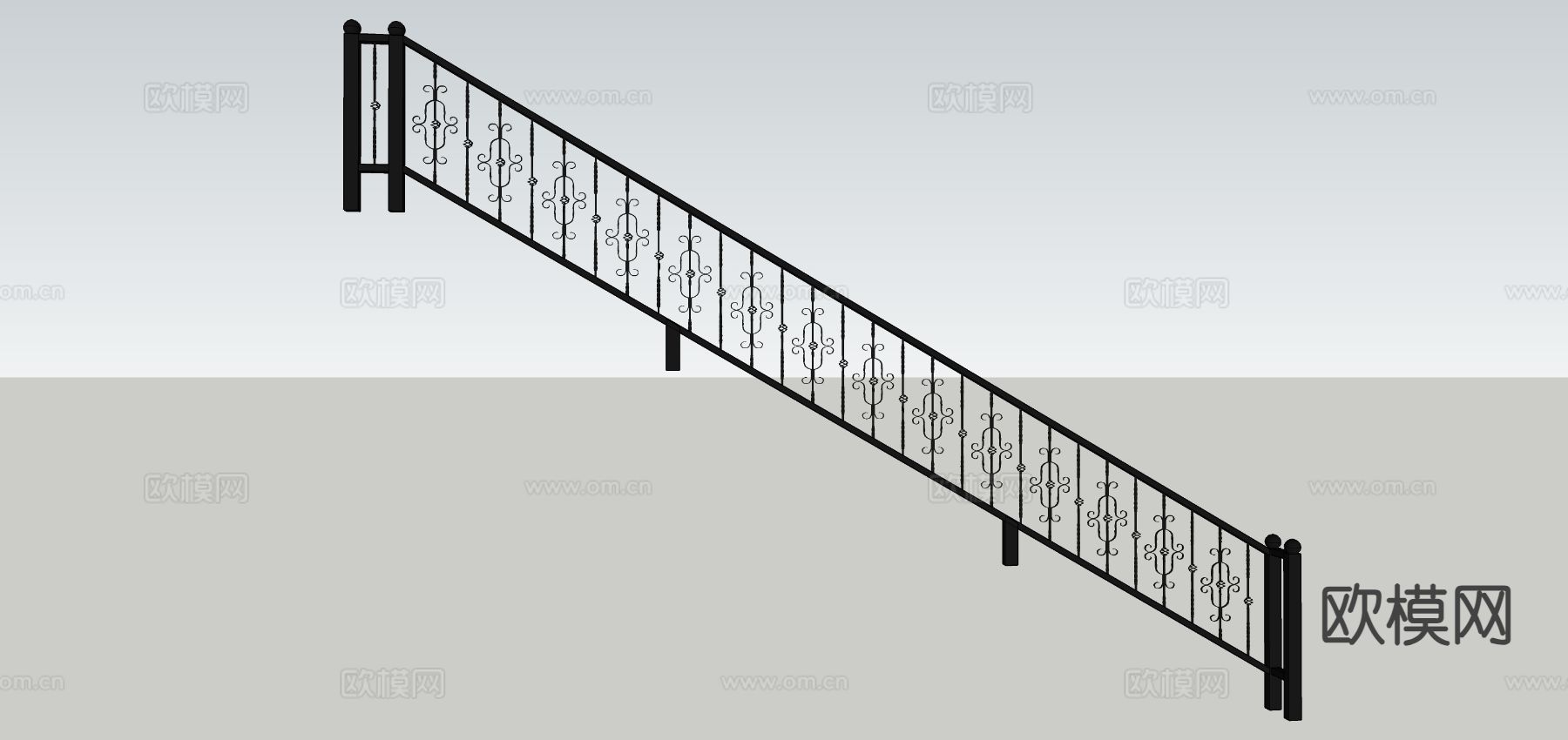 简欧铁艺楼梯扶手su模型