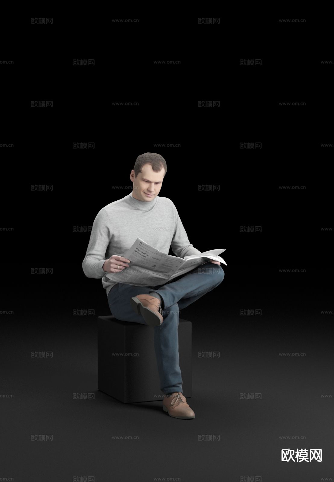 坐姿人物 看报纸人物3d模型下载