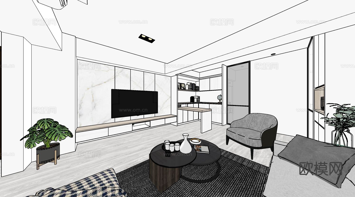 北欧客餐厅su模型下载（渲染图5）