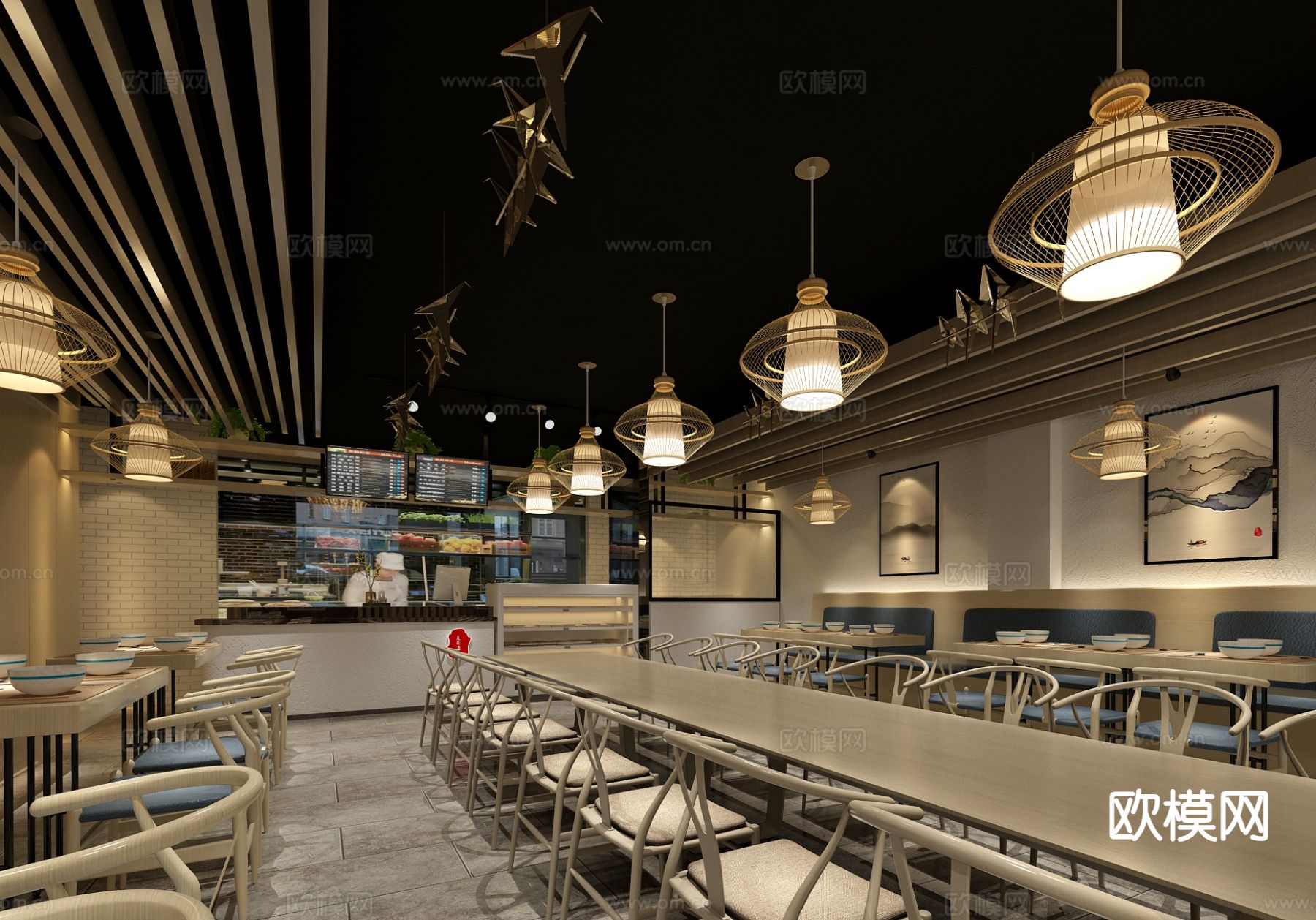 新中式快餐店 小吃店3d模型下载（渲染图1）