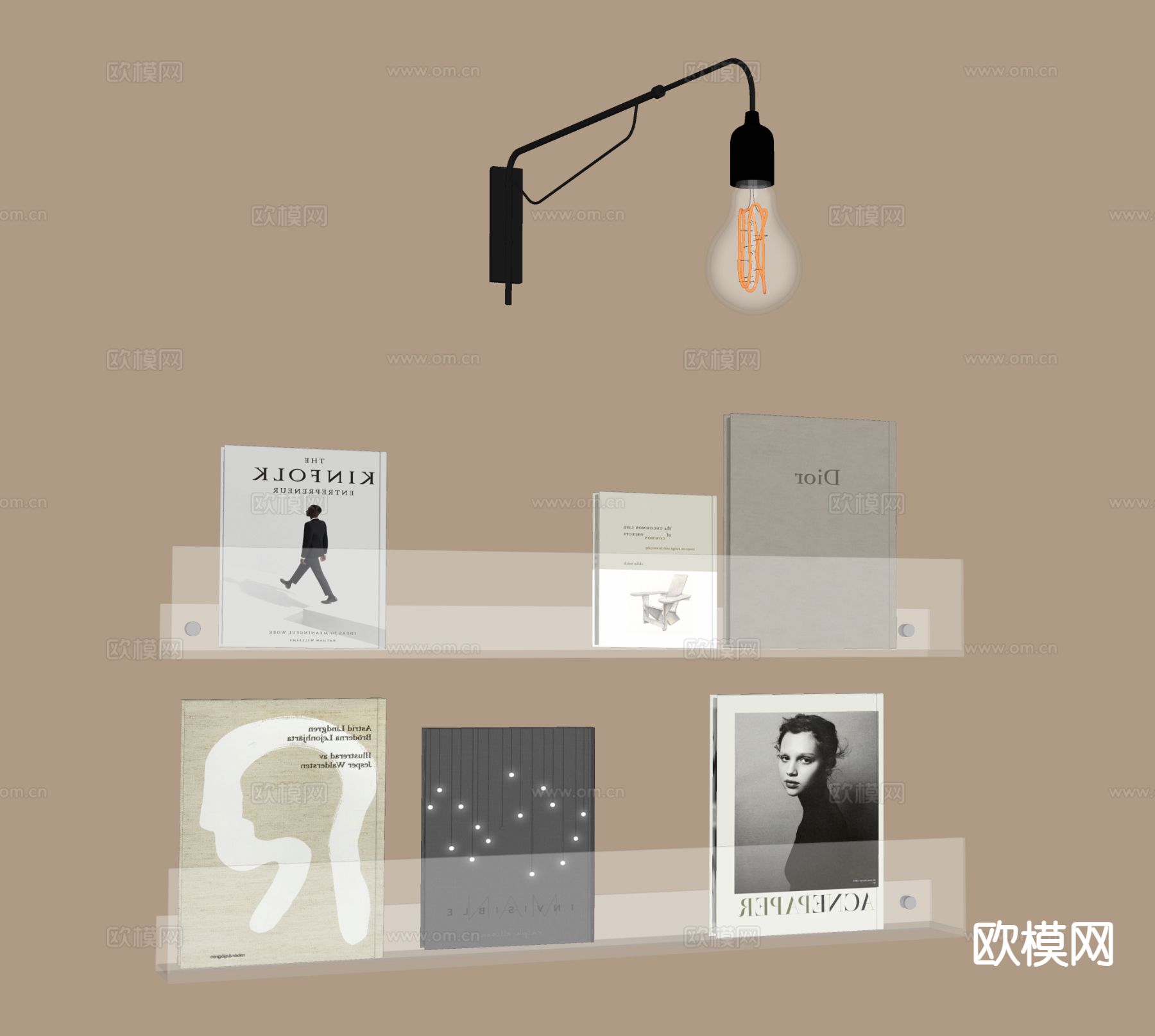 现代书架 置物架 壁灯 杂志架su模型下载（渲染图1）