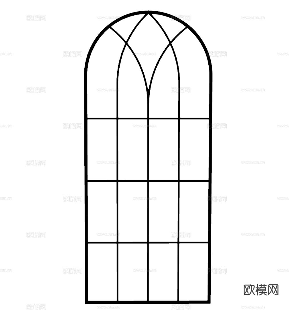 法式玻璃窗 落地窗 拱形窗su模型