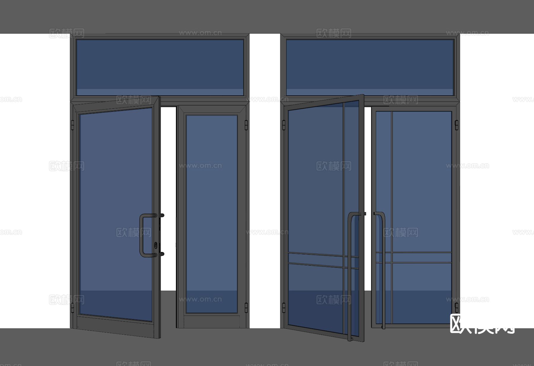 现代玻璃门 双开门su模型