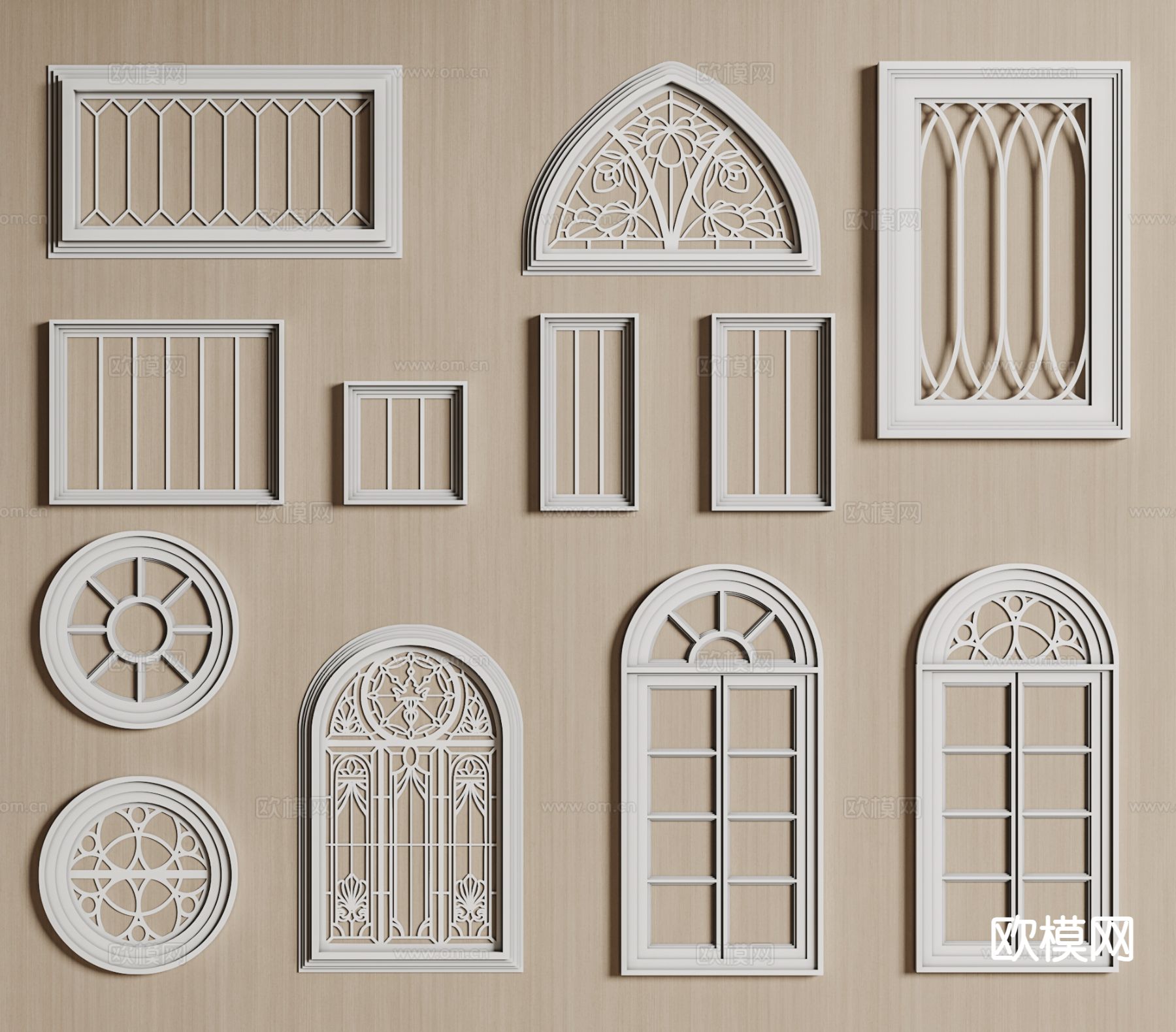法式窗户构件 雕花窗户 落地窗3d模型