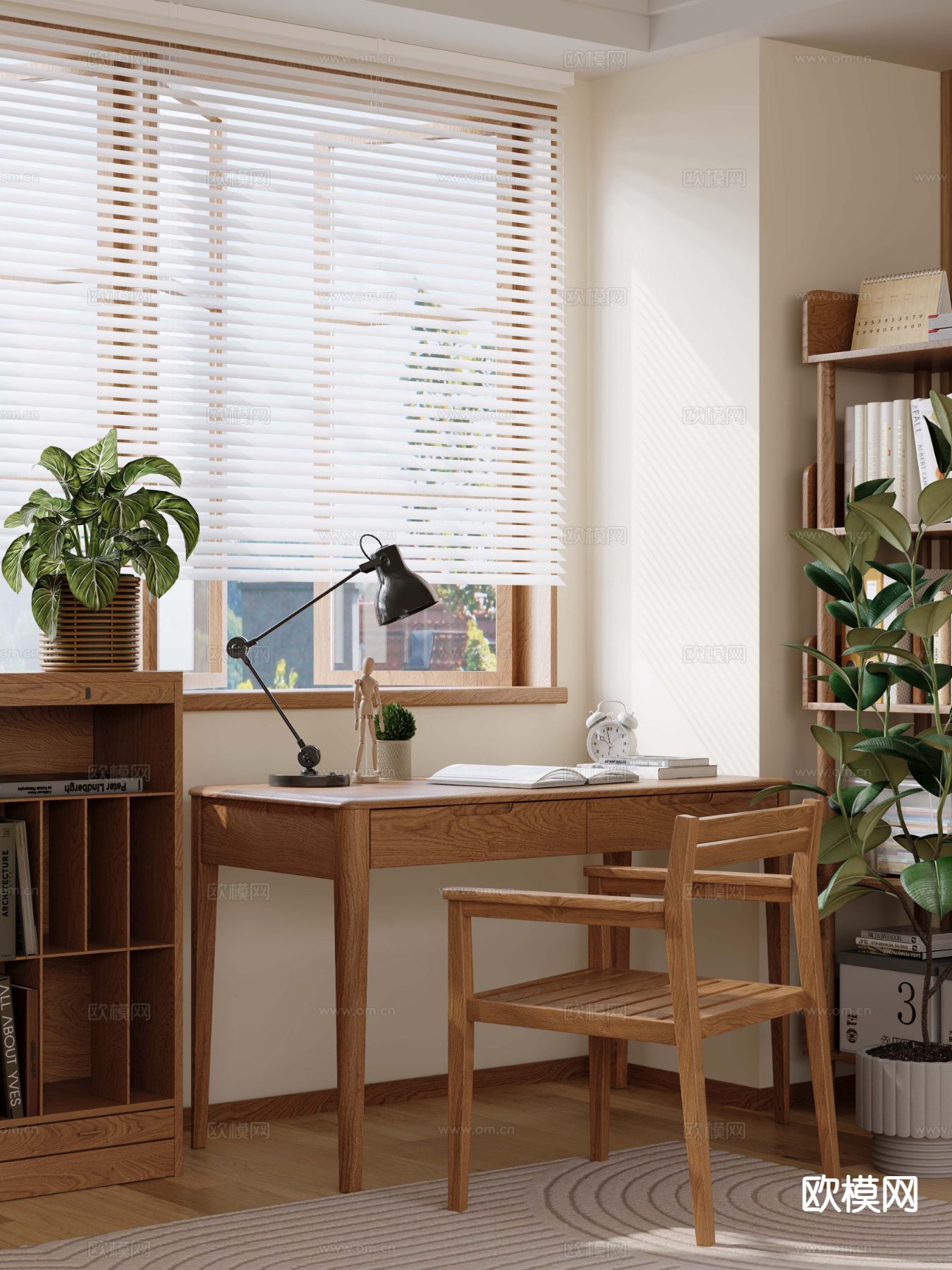 原木风书桌 书台3d模型下载