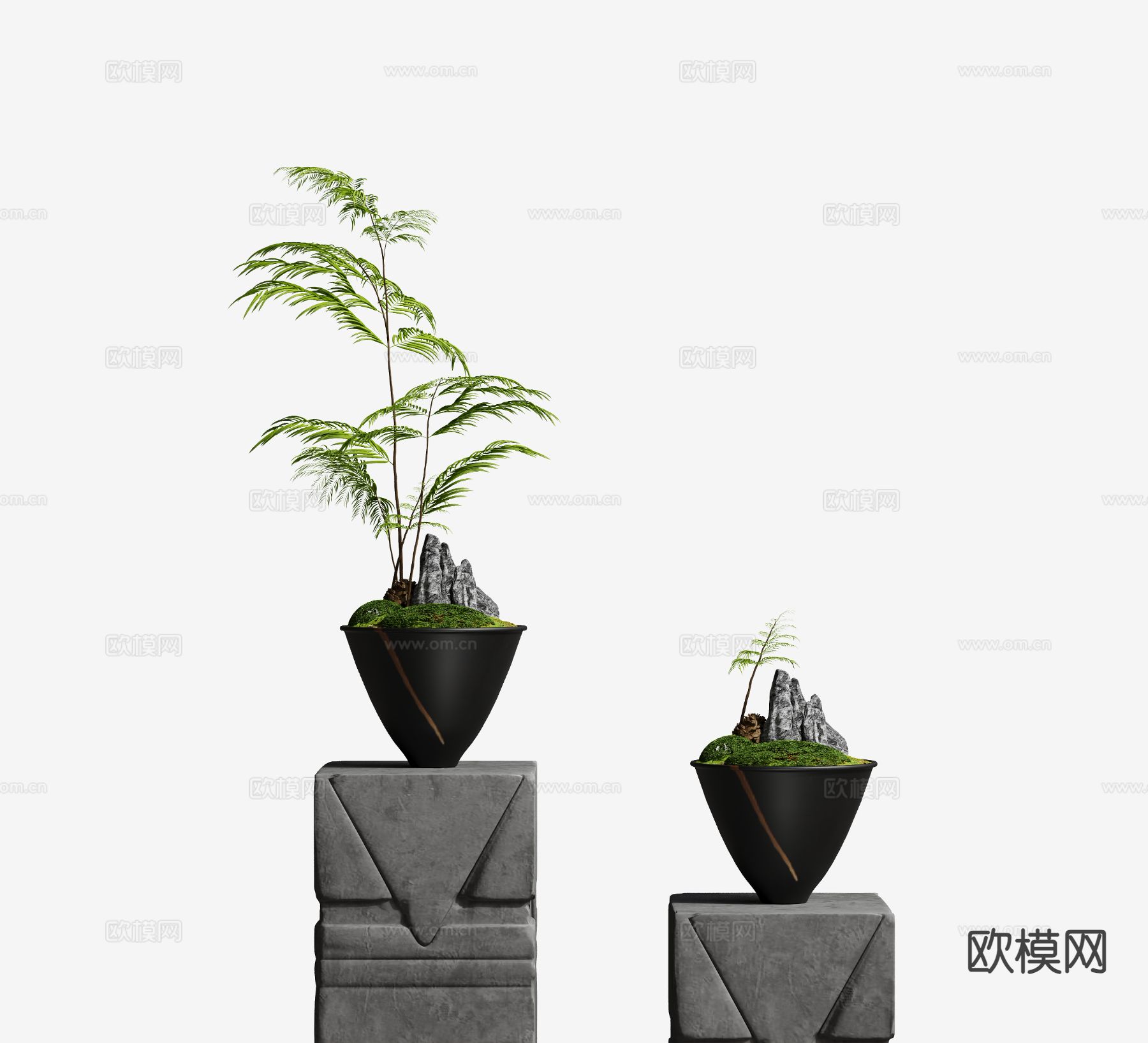 现代盆栽 植物小景 花盆su模型