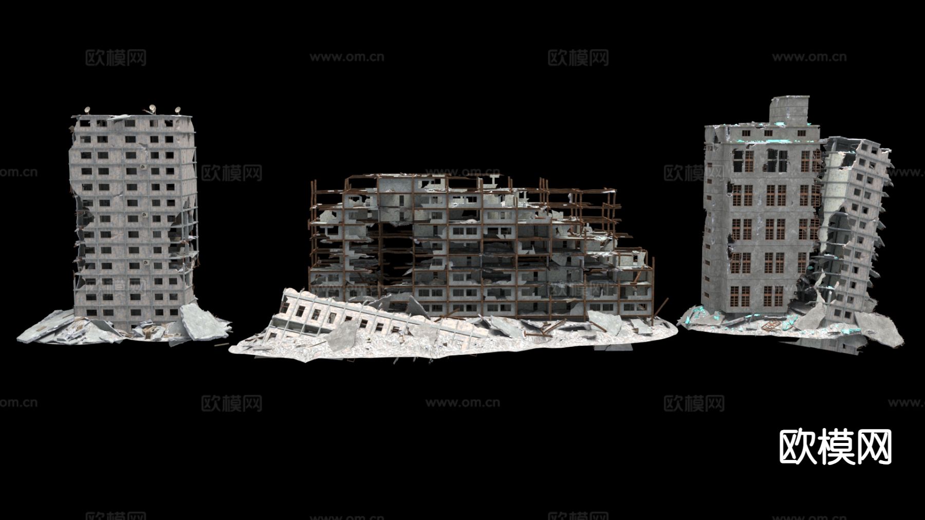 住宅楼外观 毁坏建筑3d模型