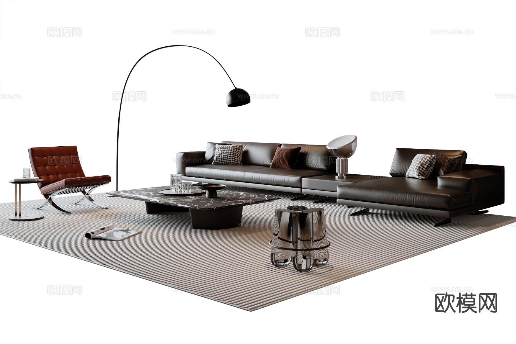 意式组合沙发su模型下载（渲染图2）