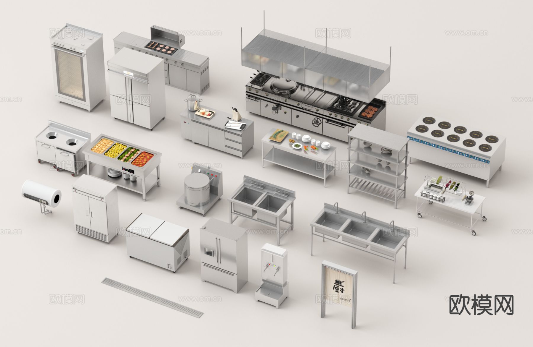 中央厨房设备 酒店后厨设备3d模型下载