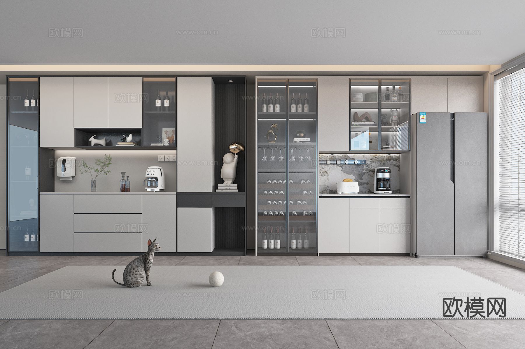 现代酒柜 餐边柜su模型下载（渲染图2）