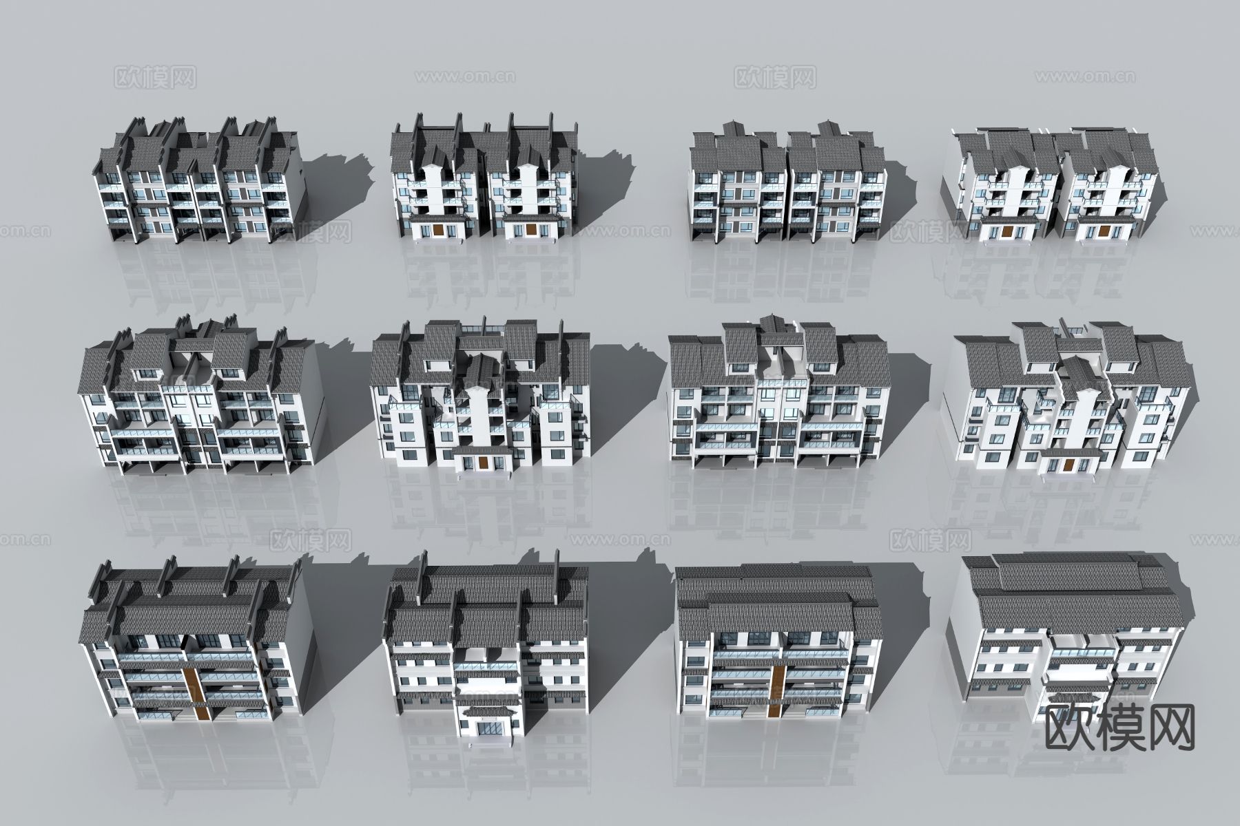 中式别墅 民房 叠墅建筑外观3d模型