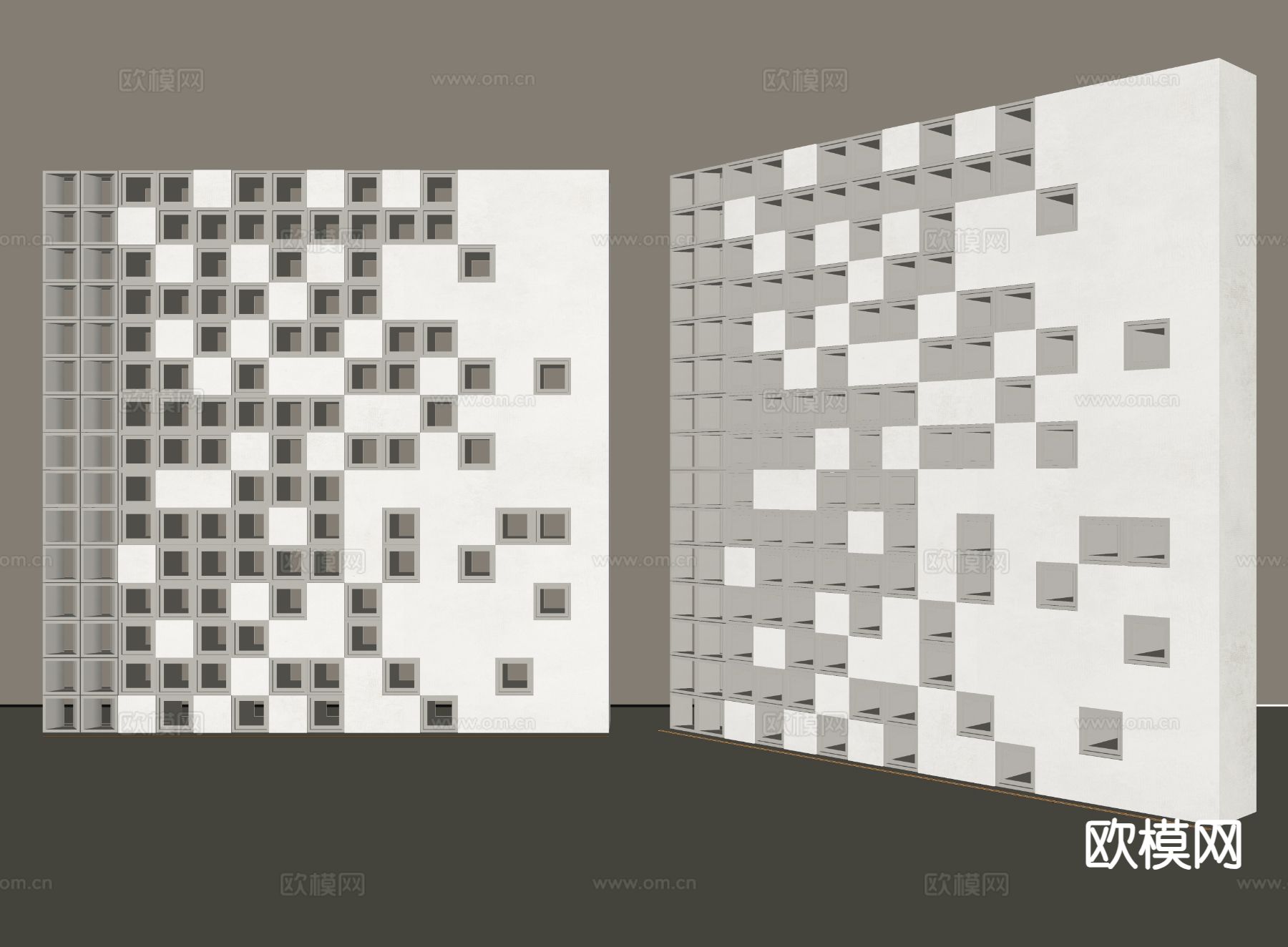 现代镂空砖墙 水泥砖隔断 预制砖墙su模型