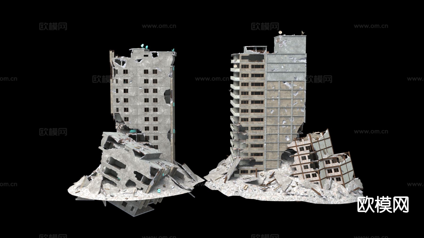 住宅楼外观 毁坏建筑3d模型