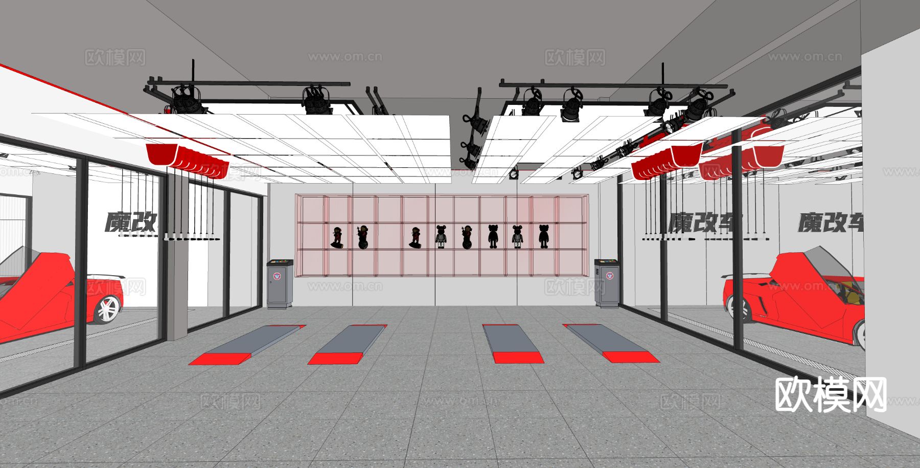 洗车店 汽车贴膜改装su模型下载（渲染图1）
