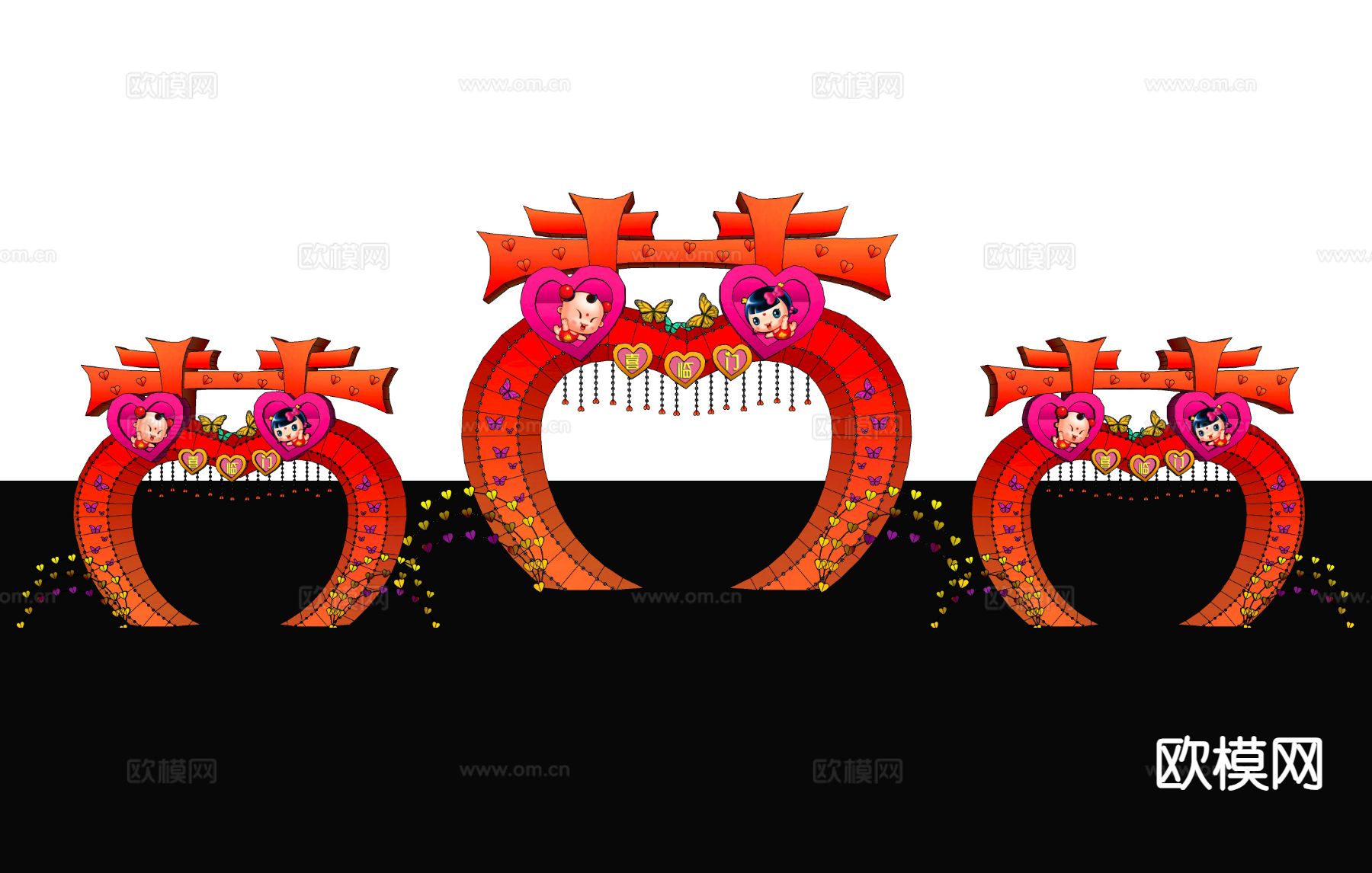 现代装饰门拱 花灯彩灯su模型下载（渲染图1）