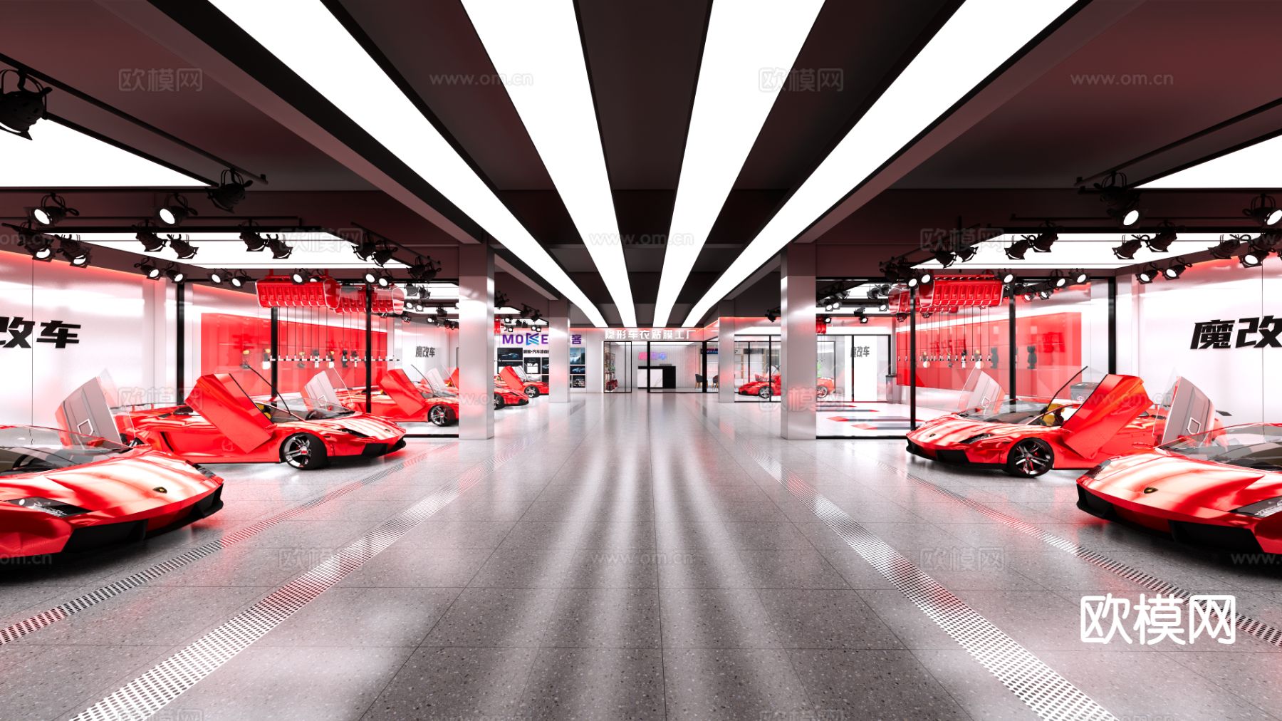 洗车店 汽车贴膜改装su模型下载（渲染图4）