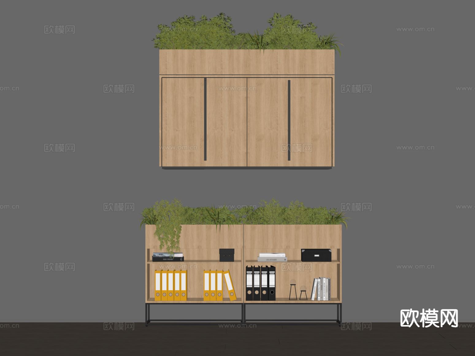 现代文件柜 绿植隔断su模型下载（渲染图1）