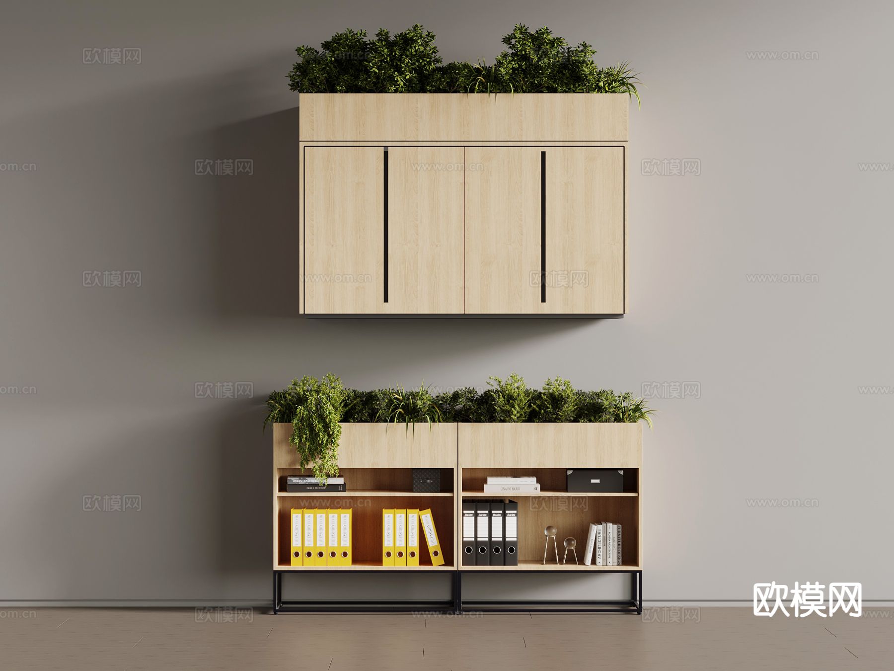现代文件柜 绿植隔断su模型下载（渲染图2）