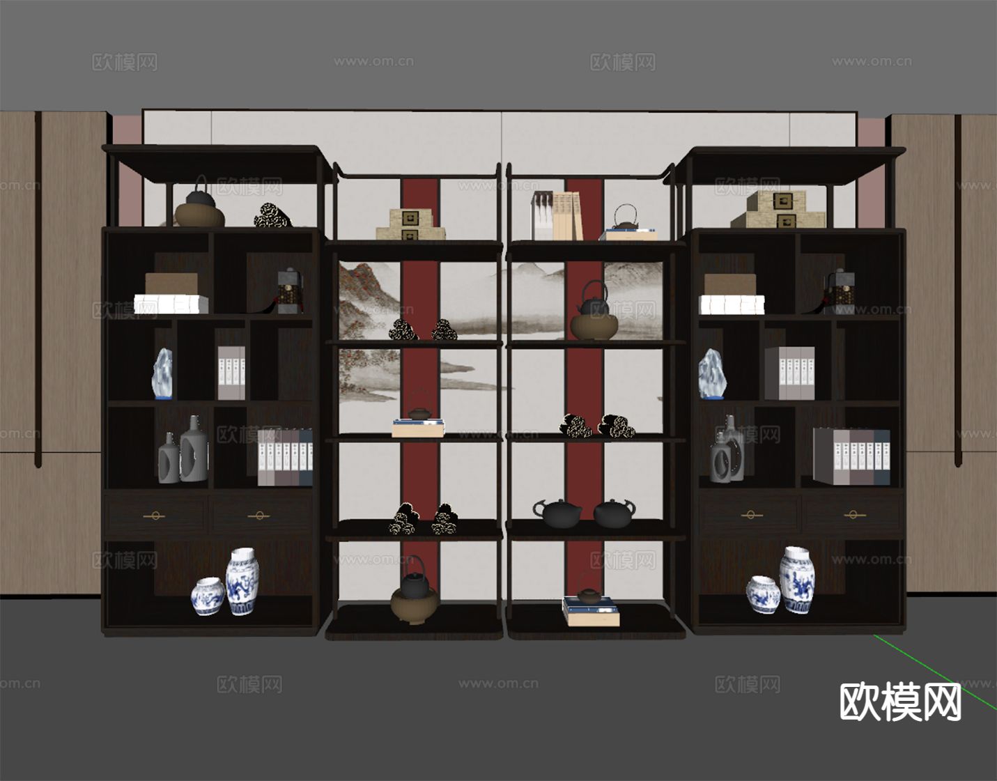 新中式博古架su模型下载（渲染图1）