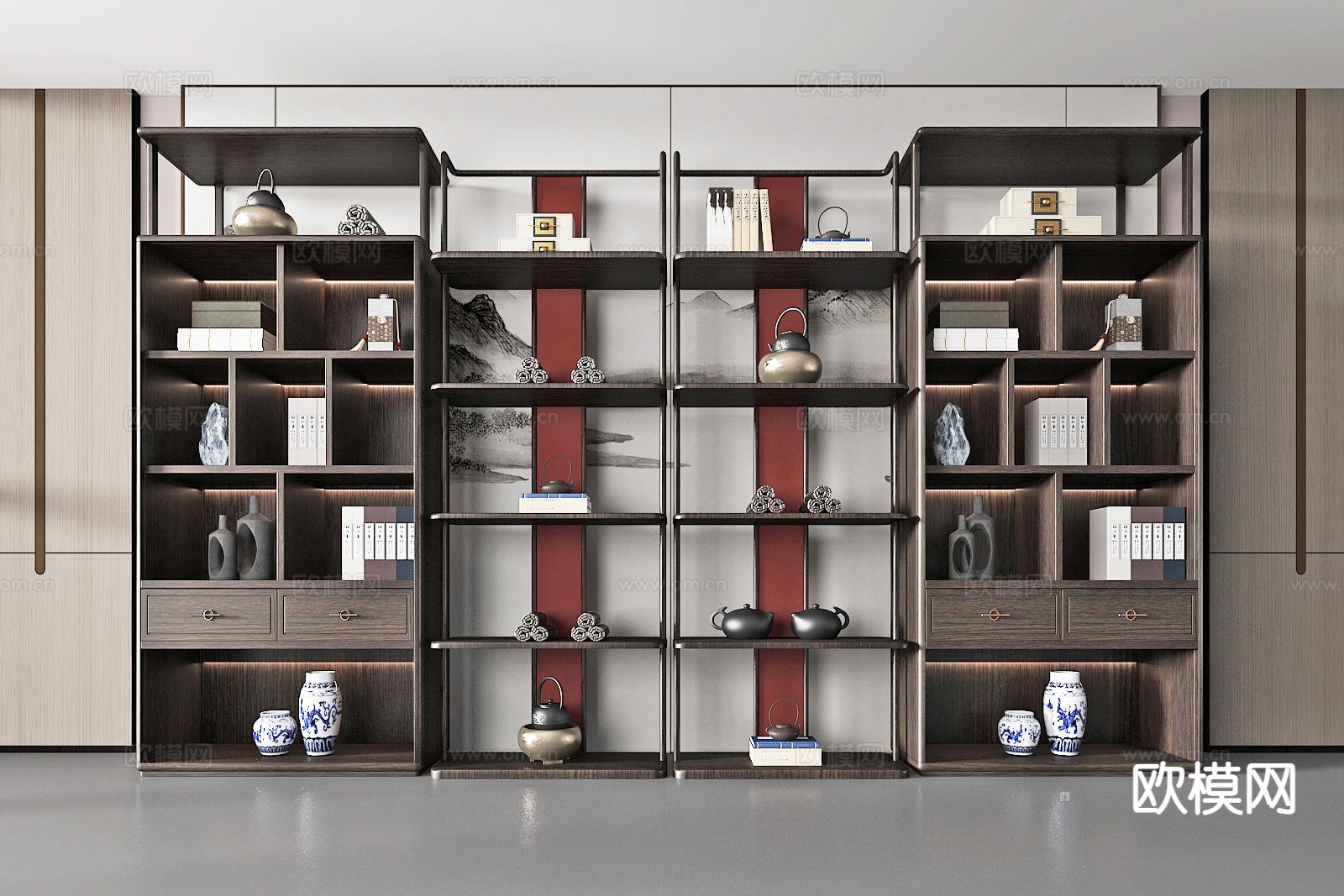 新中式博古架su模型下载（渲染图2）