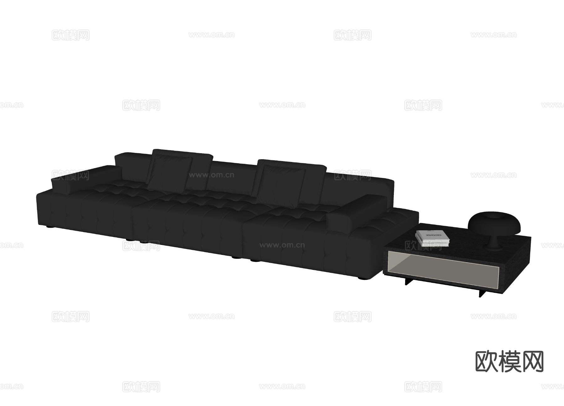 现代黑色多人沙发su模型
