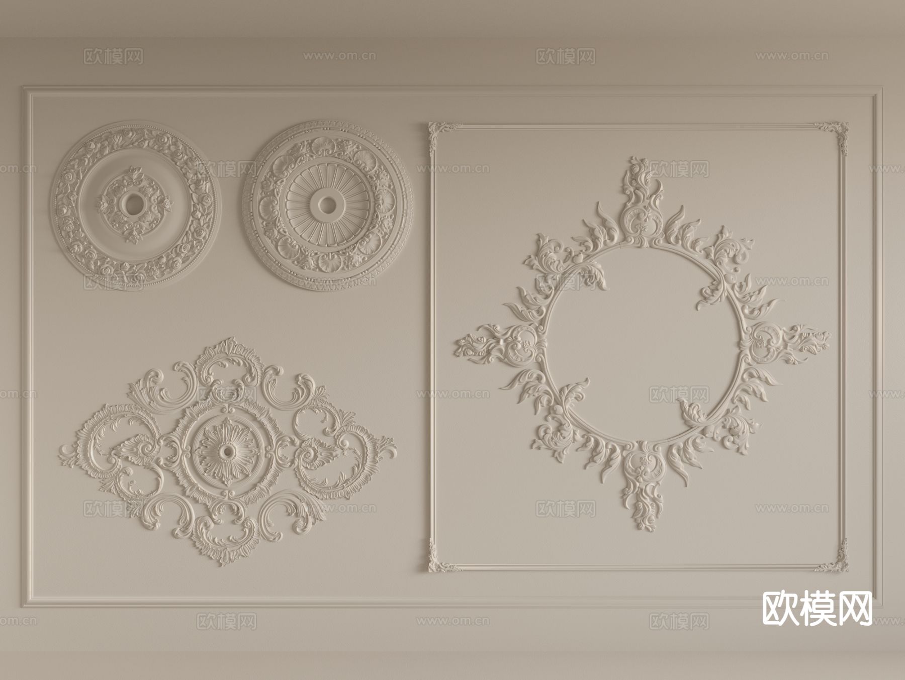 法式雕花 雕花灯盘 石膏构件3d模型下载