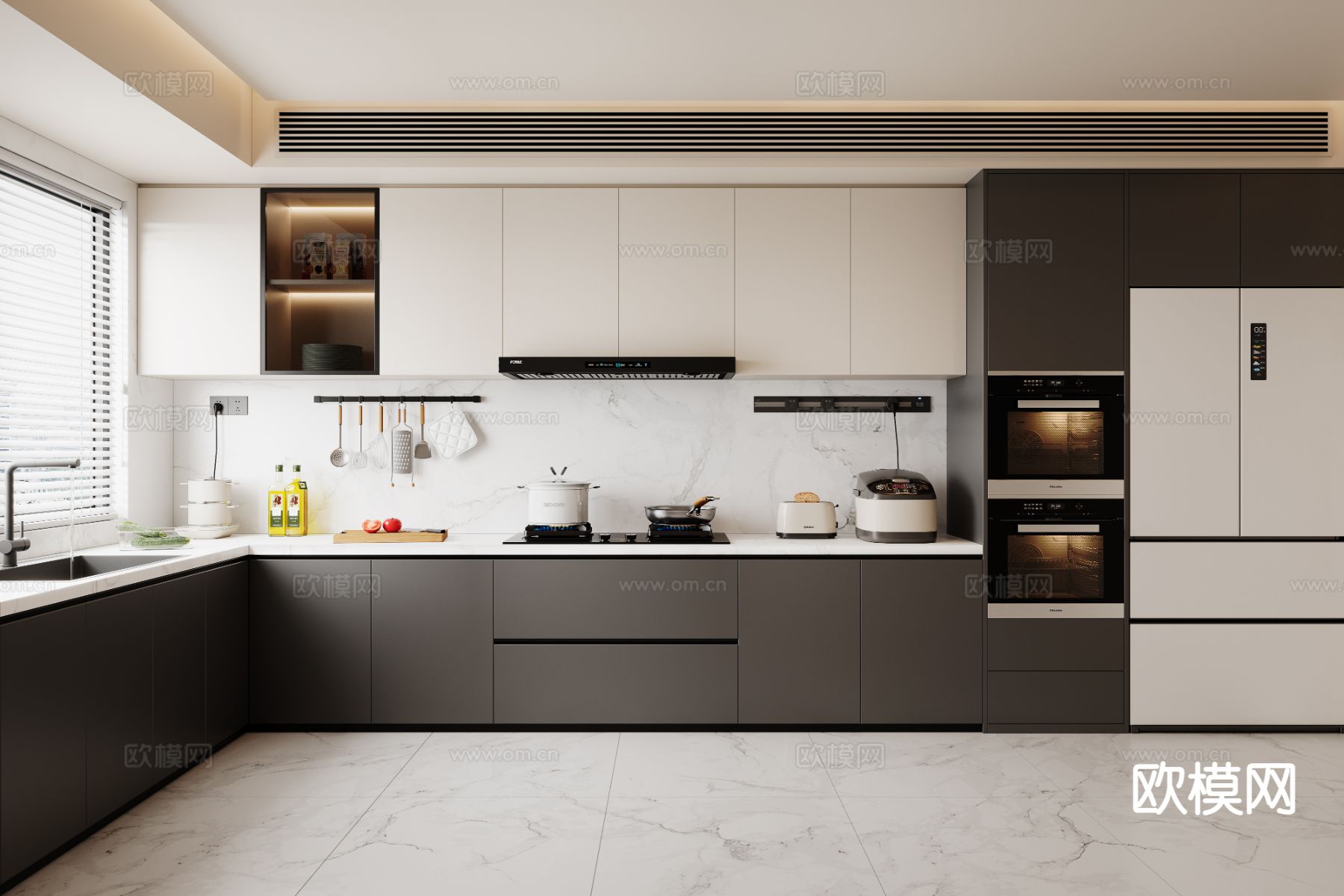 现代厨房su模型下载（渲染图2）