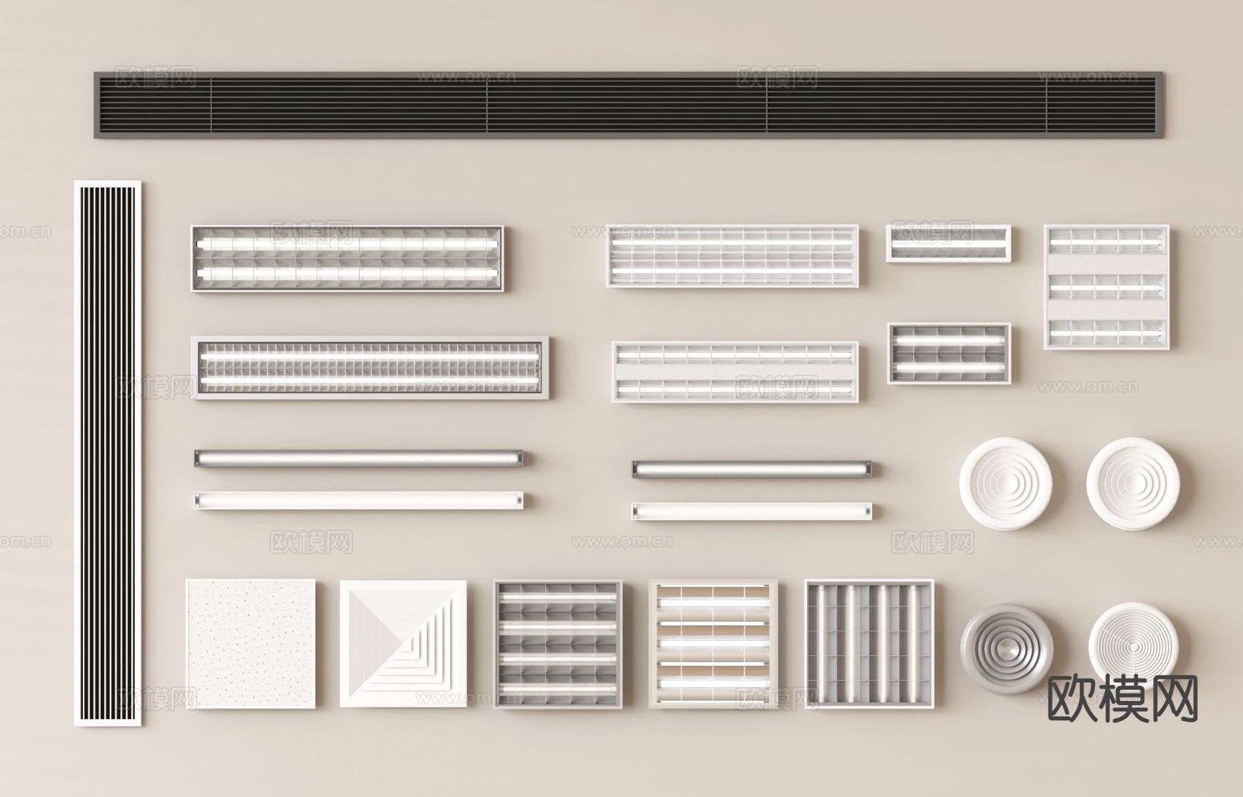 办公灯 格栅灯 长条灯 通风口3d模型