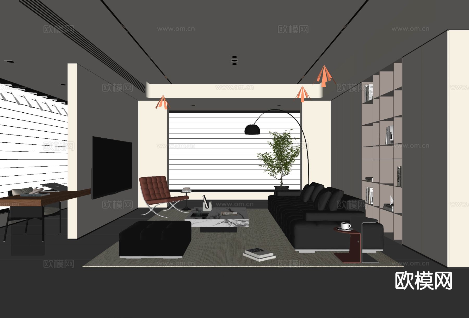 现代客厅su模型下载（渲染图1）