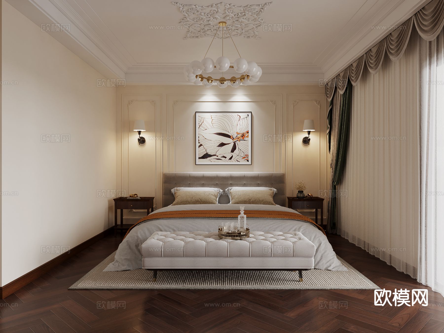 美式卧室 主卧3d模型下载
