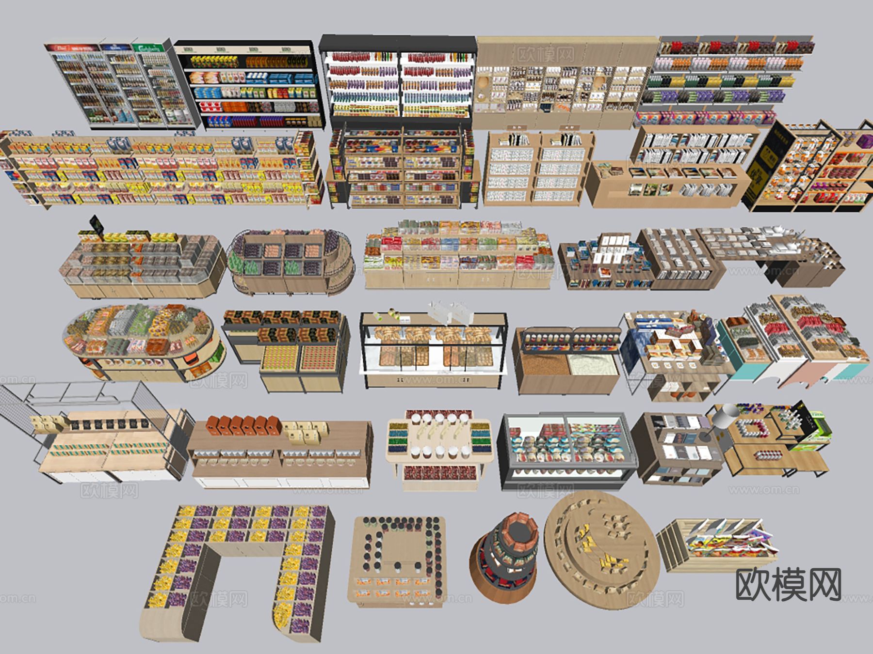 现代超市货架 货柜货架su模型下载（渲染图1）