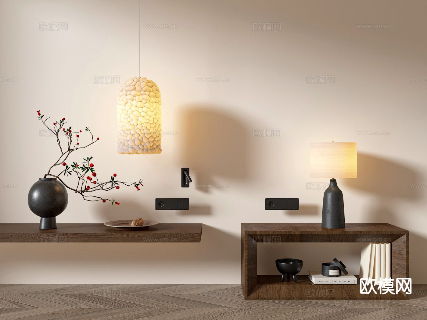 侘寂床头柜su模型下载（渲染图2）