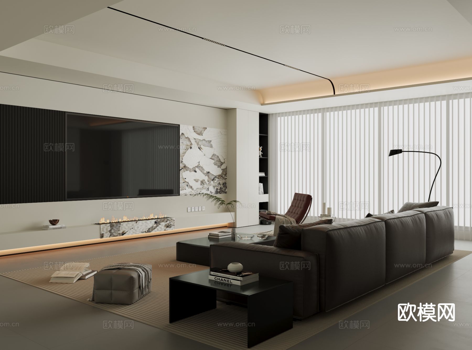 现代客厅su模型下载（渲染图3）