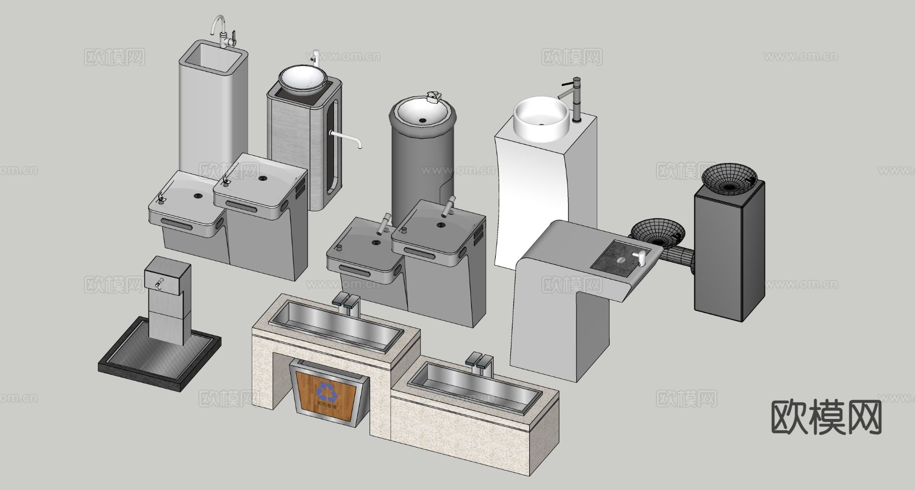 现代户外公共洗手台su模型
