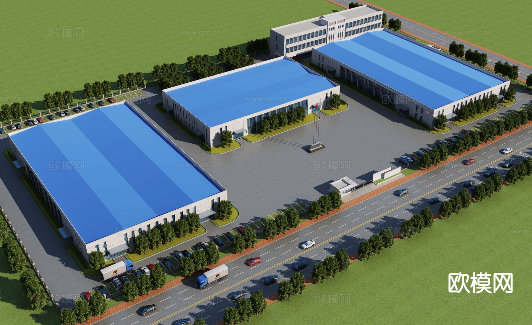 现代厂房鸟瞰3d模型下载