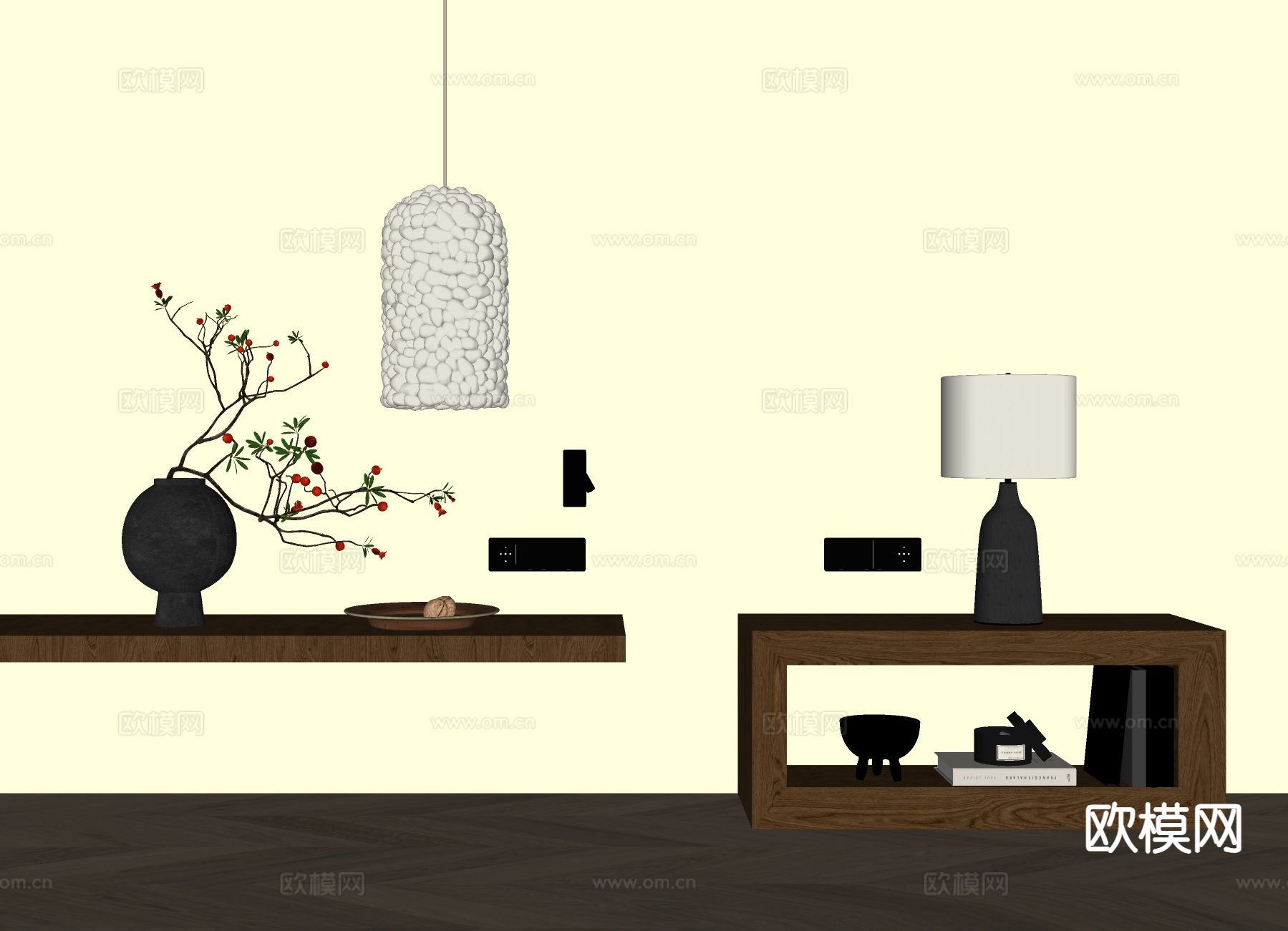 侘寂床头柜su模型下载（渲染图1）