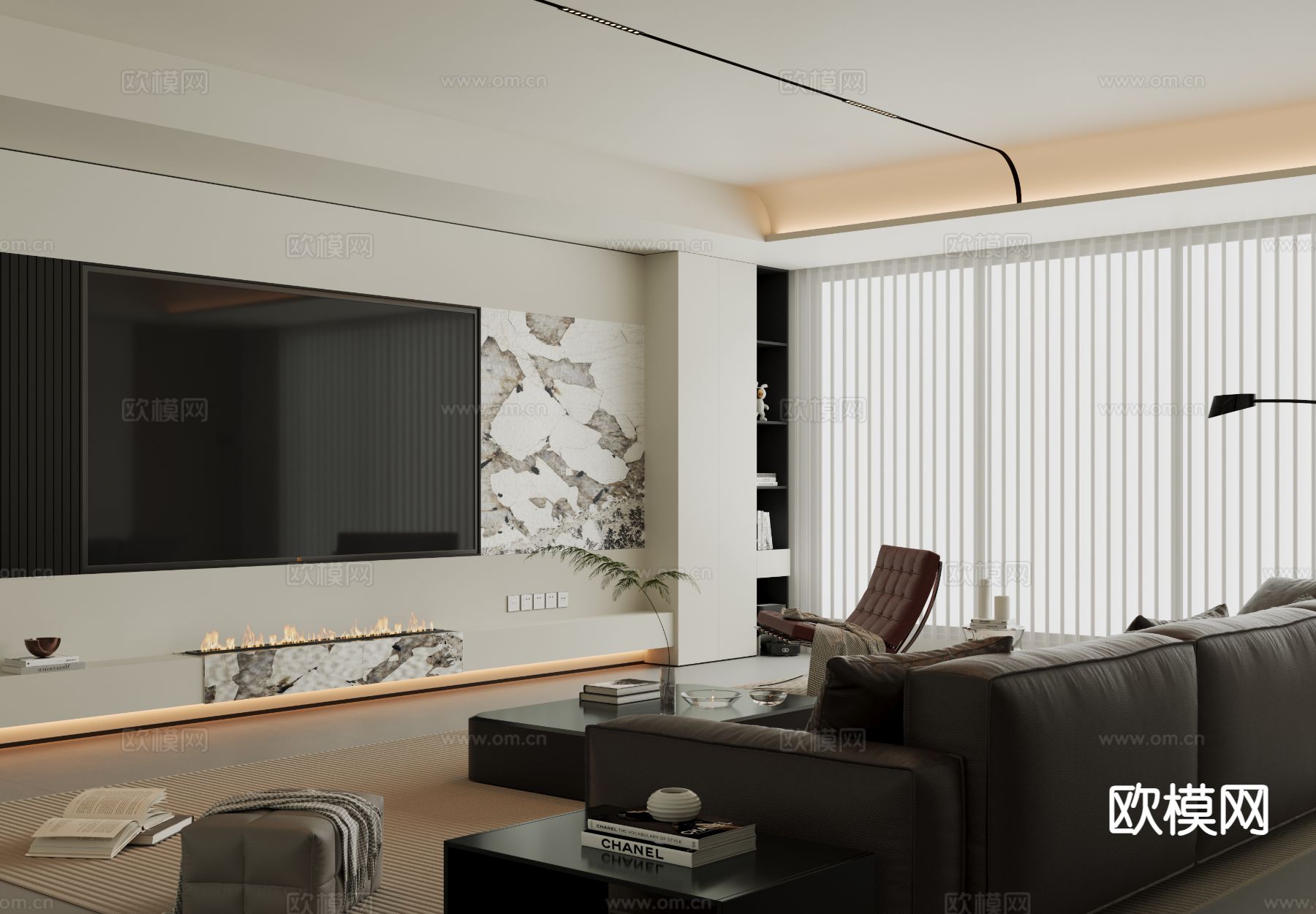 现代客厅su模型下载（渲染图2）