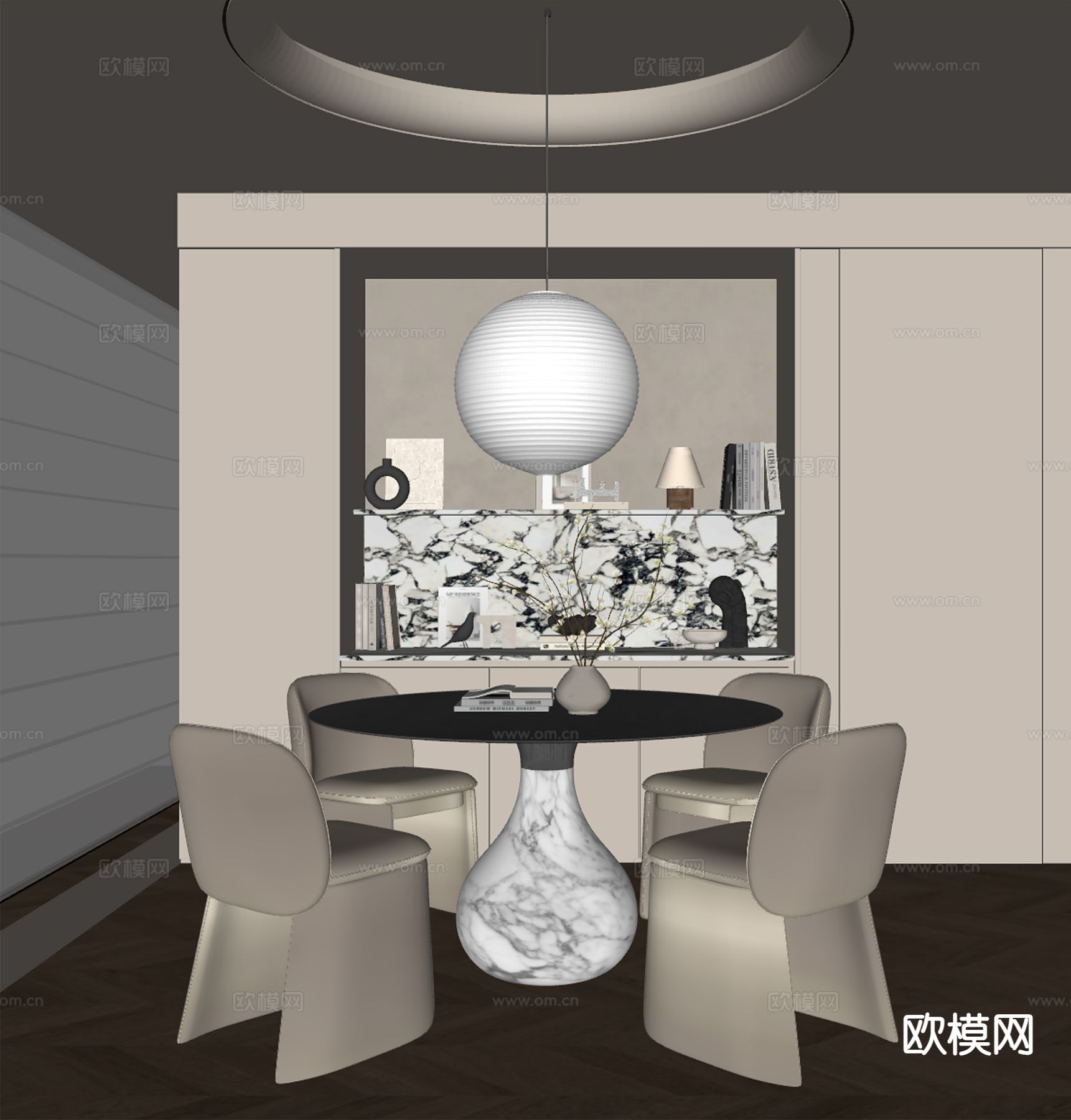 现代餐厅su模型下载（渲染图1）