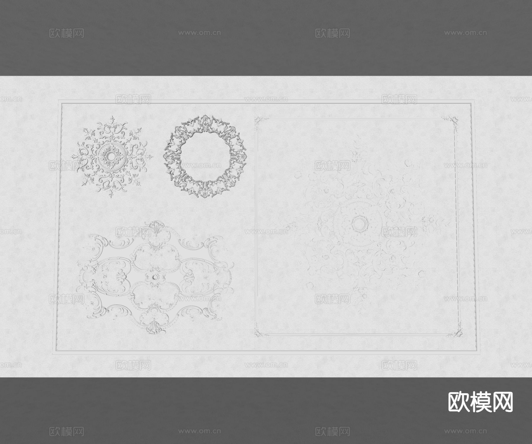 法式灯盘 雕花 石膏线条su模型下载（渲染图1）