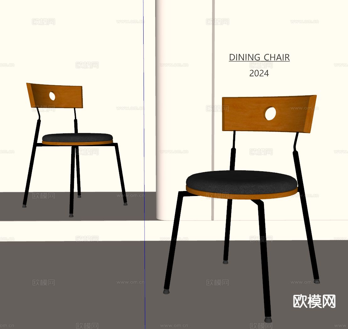 中古风单椅 餐椅su模型下载（渲染图1）