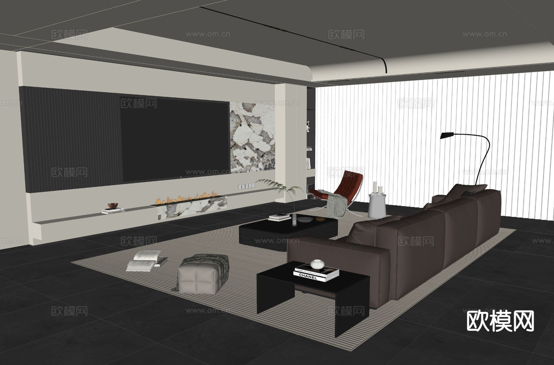 现代客厅su模型下载（渲染图1）