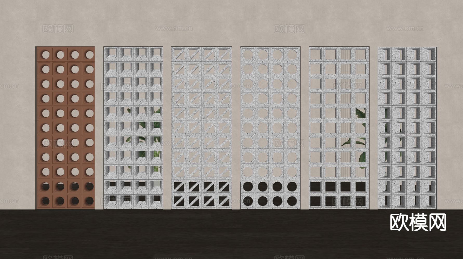 侘寂水泥砖隔断su模型