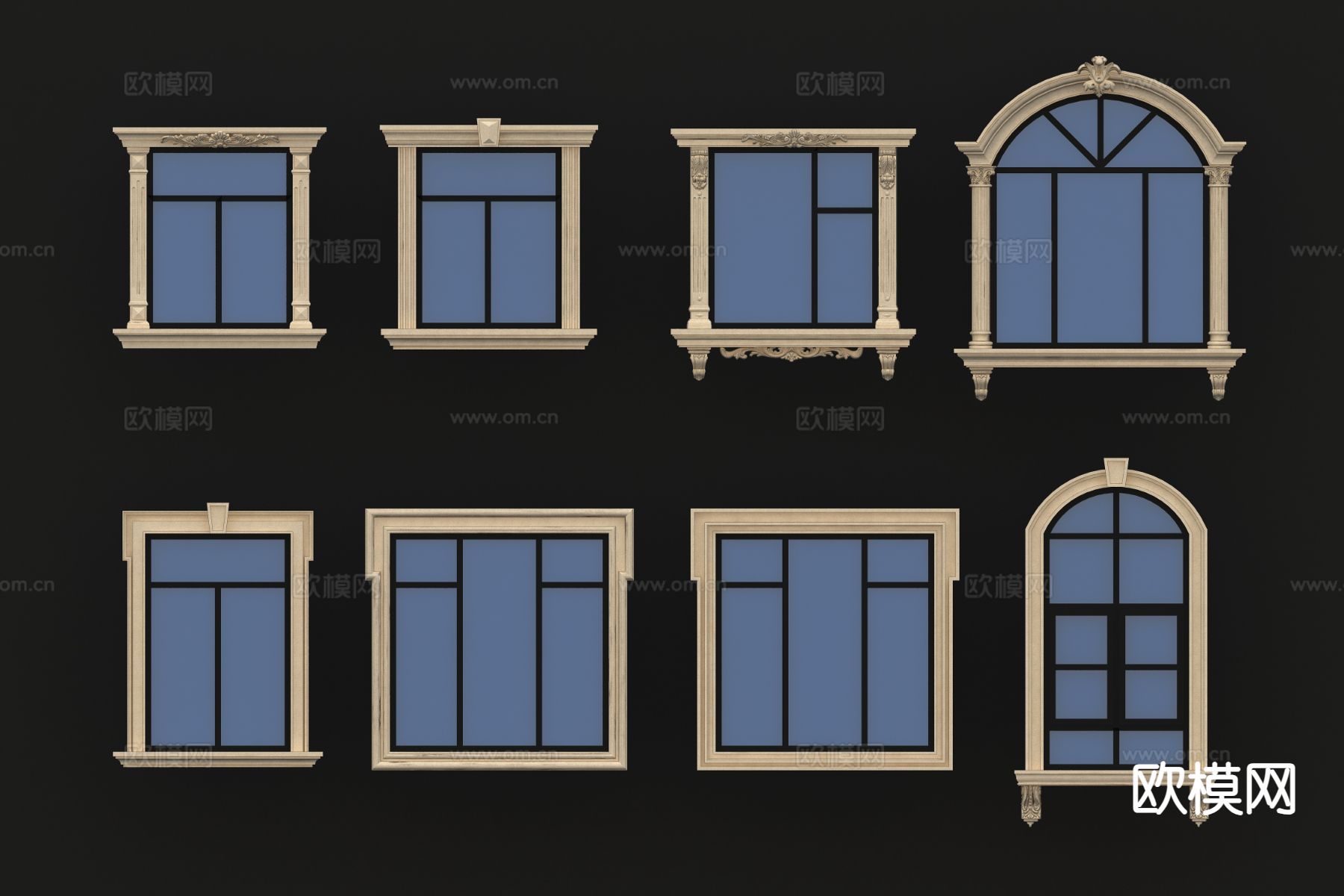 欧式窗户 阳台窗 落地窗 窗套3d模型