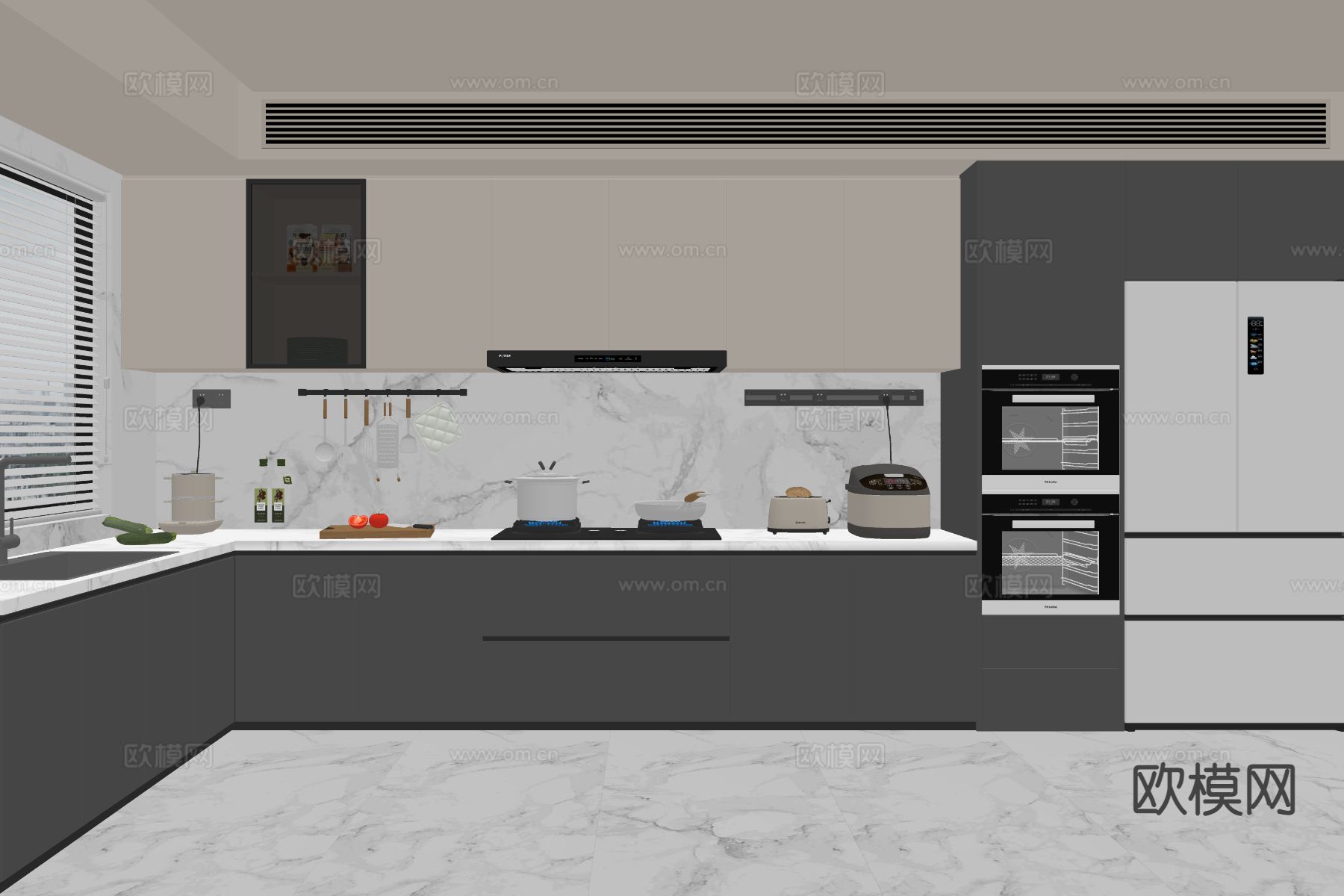 现代厨房su模型下载（渲染图1）