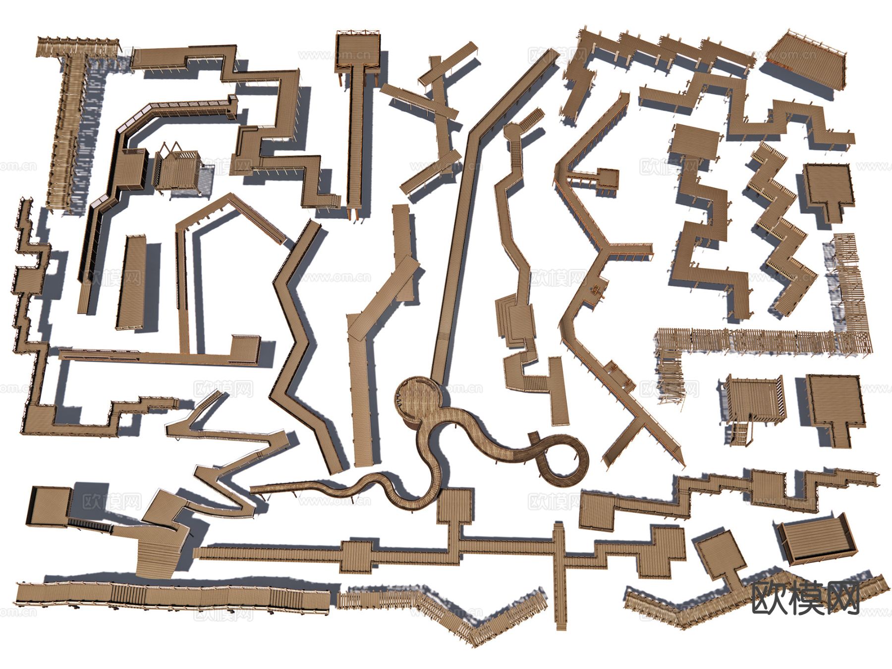 现代木栈道 滨水栈道 亲水平台 水边栈道3d模型
