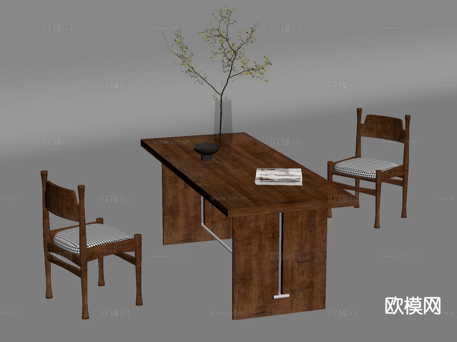 中古风餐桌椅su模型下载（渲染图1）