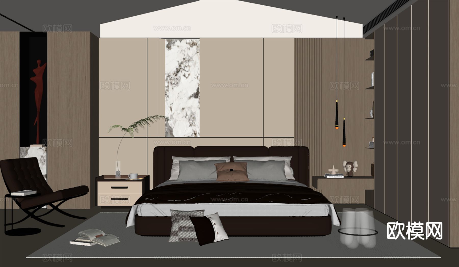 意式卧室 主卧su模型下载（渲染图1）