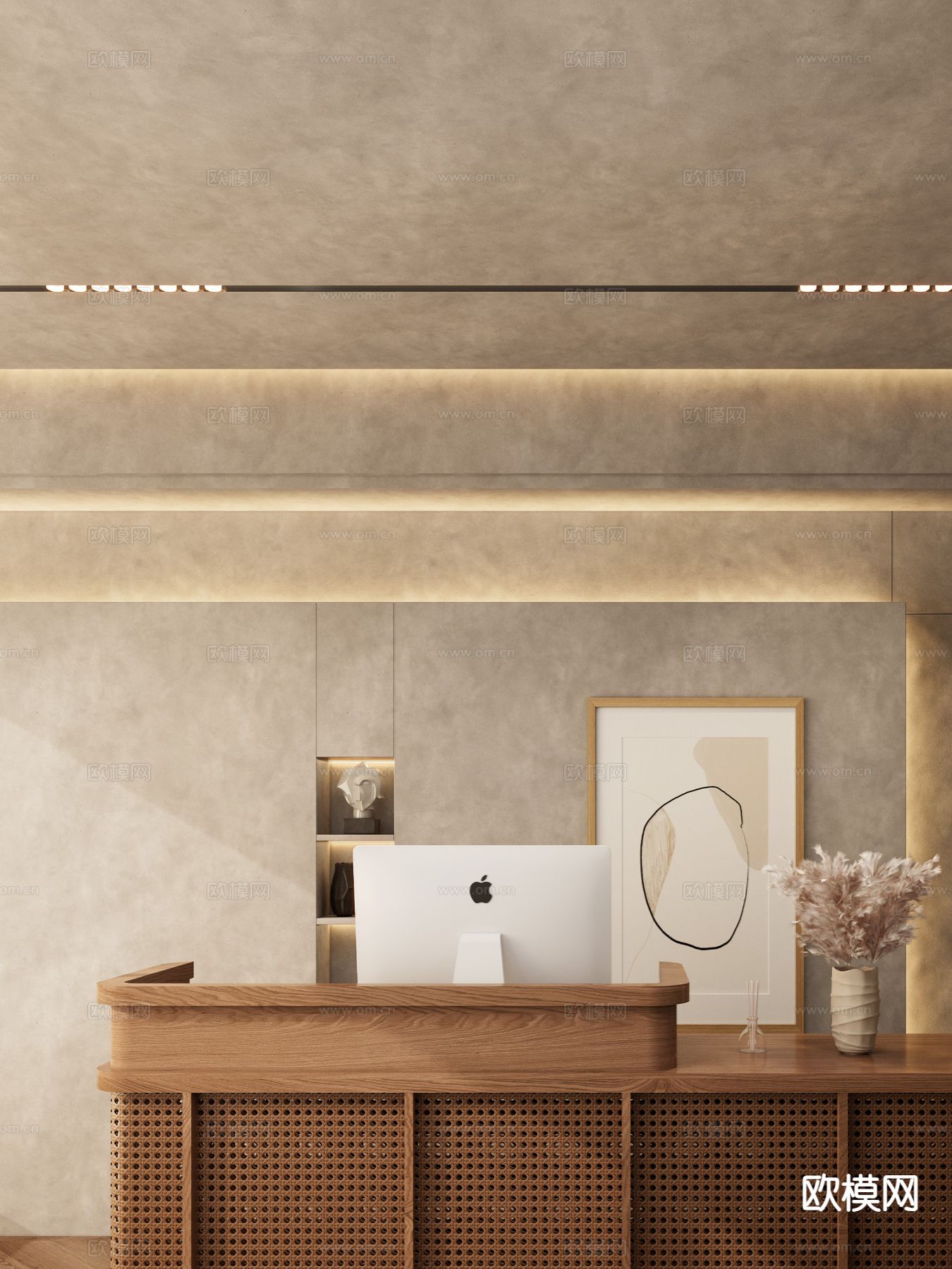 侘寂前台 接待台 咨询台 服务台3d模型下载（渲染图2）