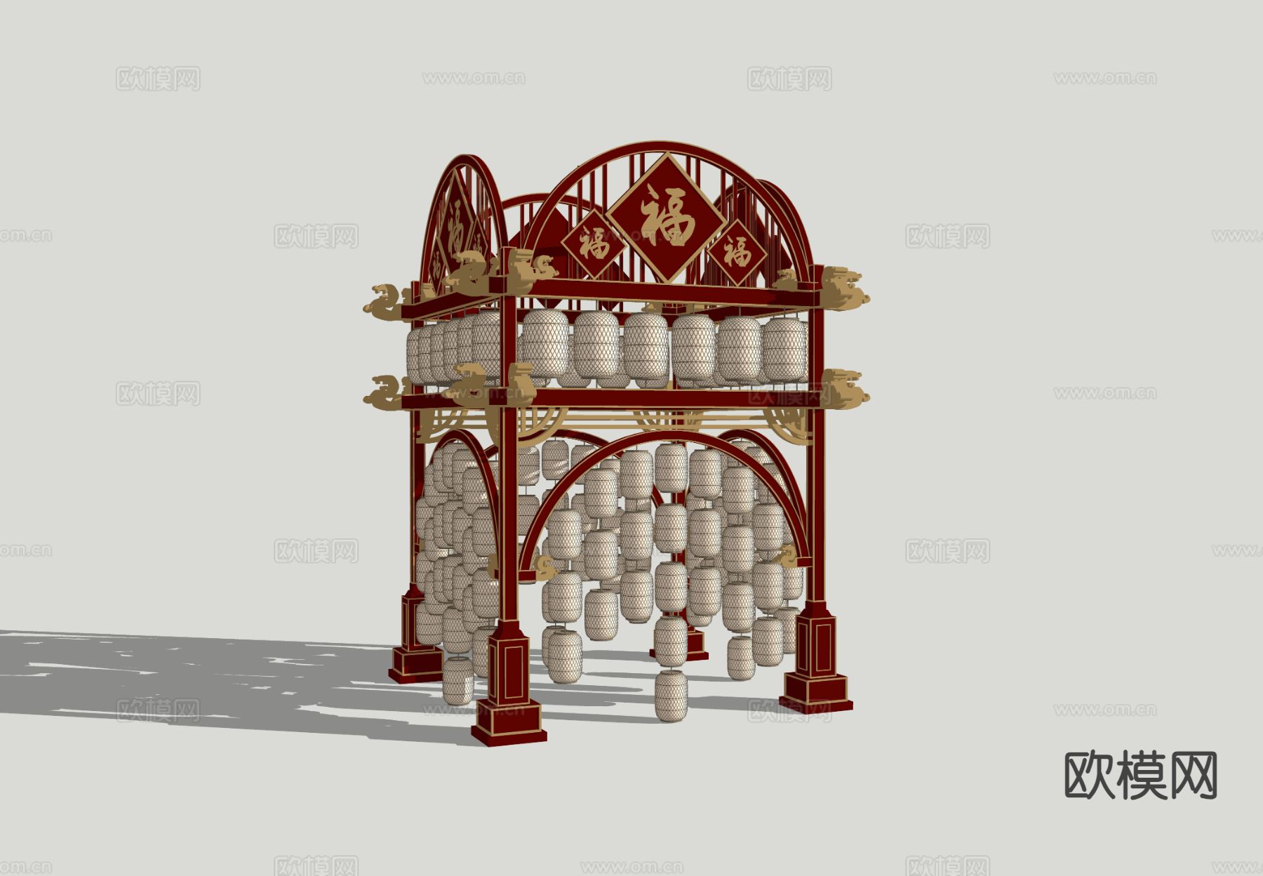 新中式户外灯笼 美陈打卡su模型
